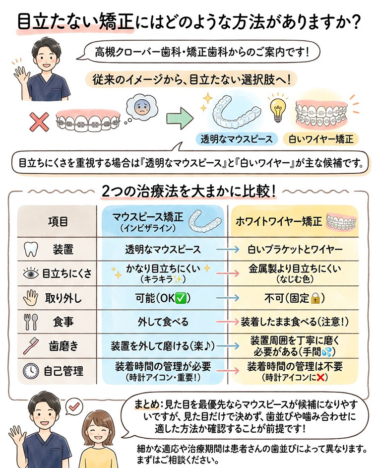 目立たない矯正にはどのような方法がありますか？の図解