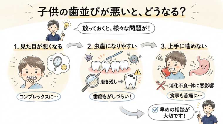 子供の歯並びが悪いと、どうなる？の図解