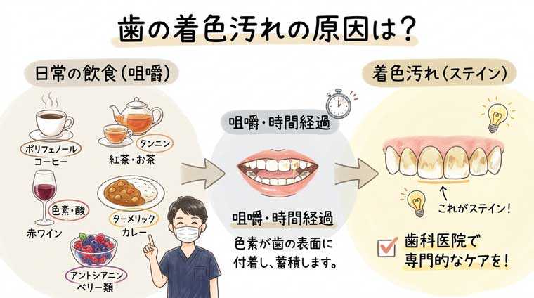 歯の着色汚れの原因は？の図解
