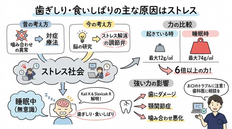 歯ぎしり・食いしばりの主な原因はストレスの図解