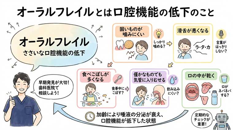 オーラルフレイルとは口腔機能の低下のことの図解