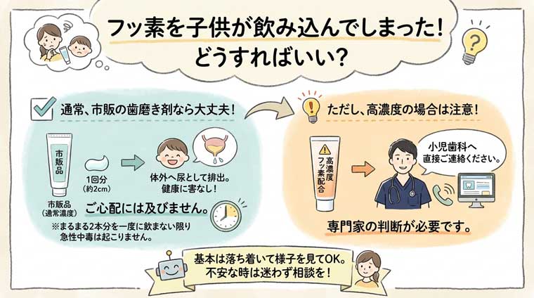 フッ素を子供が飲み込んでしまった！どうすればいい？の図解