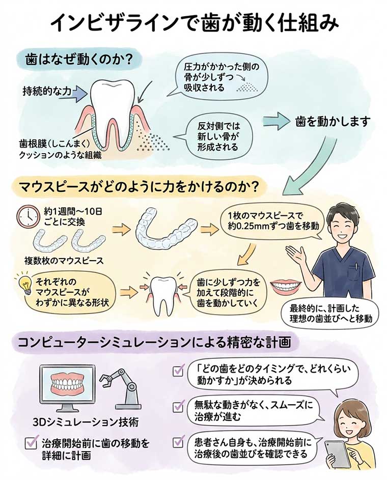 インビザラインで歯が動く仕組みの図解