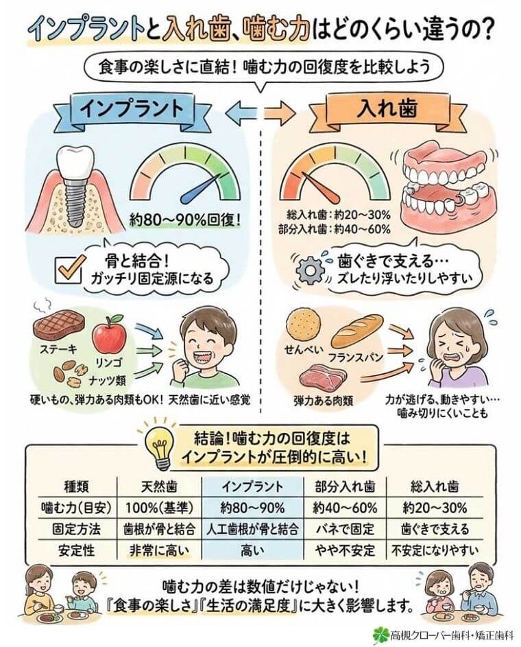 インプラントと入れ歯、噛む力はどのくらい違うの？