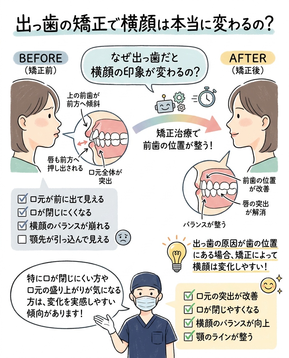 出っ歯の矯正で横顔は本当に変わるの？の図解
