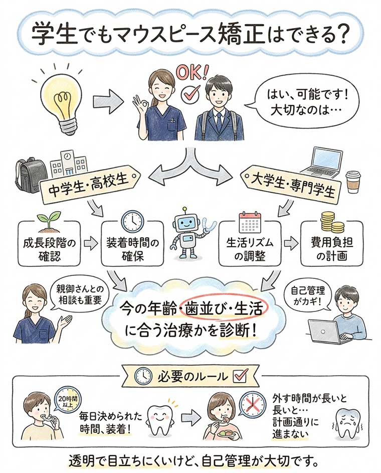 学生でもマウスピース矯正はできる？の図解