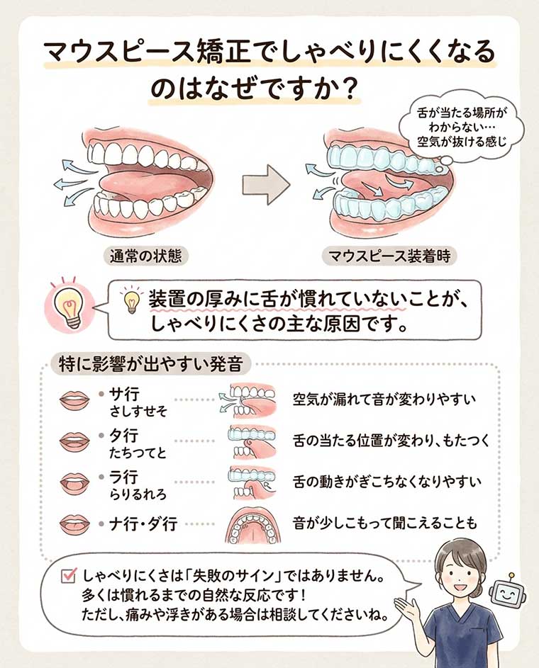 マウスピース矯正でしゃべりにくくなるのはなぜですか？の図解