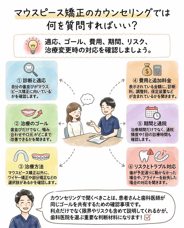 マウスピース矯正のカウンセリングでは何を質問すればいい？の図解