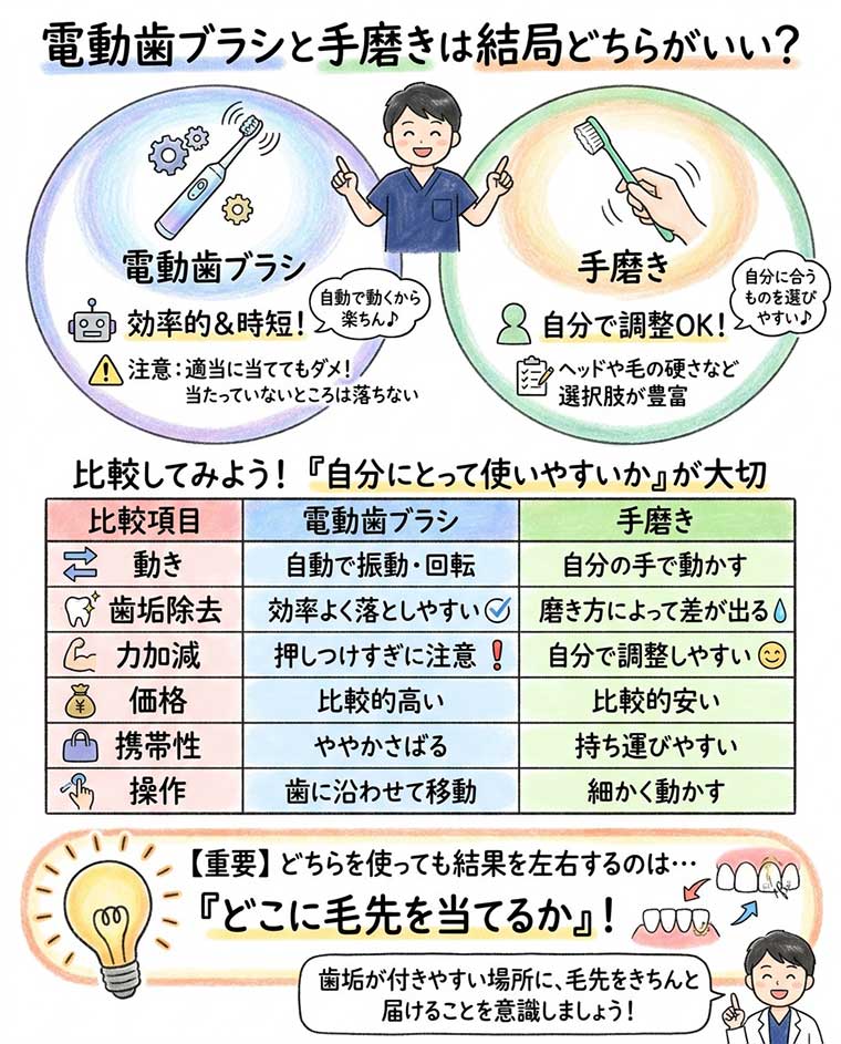 電動歯ブラシと手磨きは結局どちらがいい？の図解