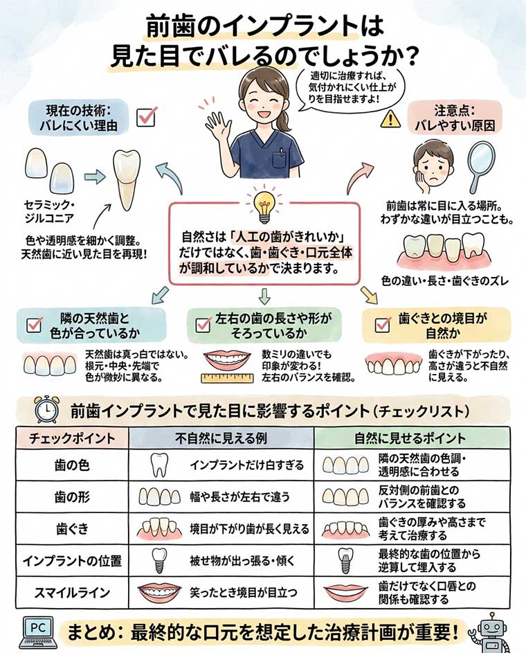 前歯のインプラントは見た目でバレるのでしょうか？の図解